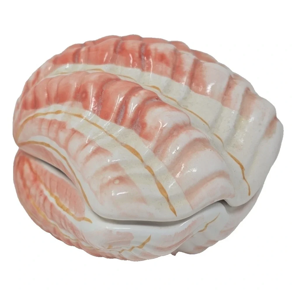 Vintage Ceramic Clam Shell Lidded Trinket Dish by 